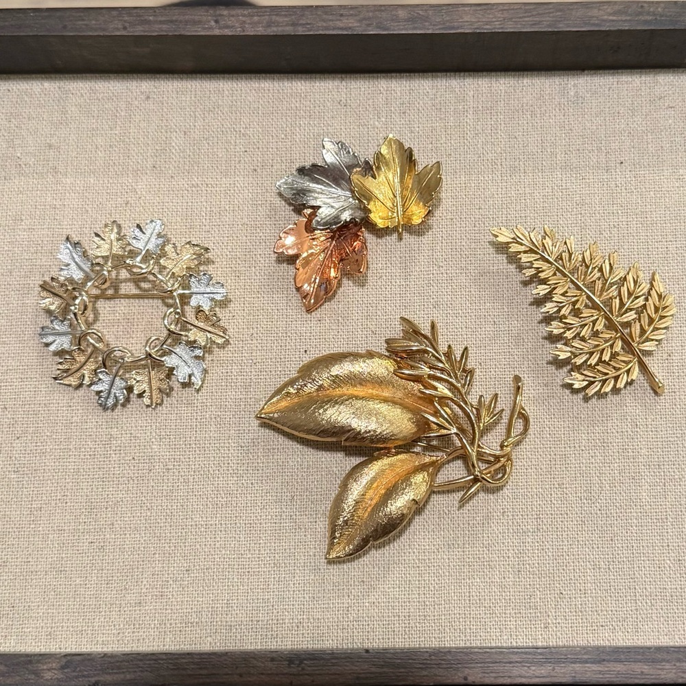 Four Vintage Leaf Brooch Bundle - image 1